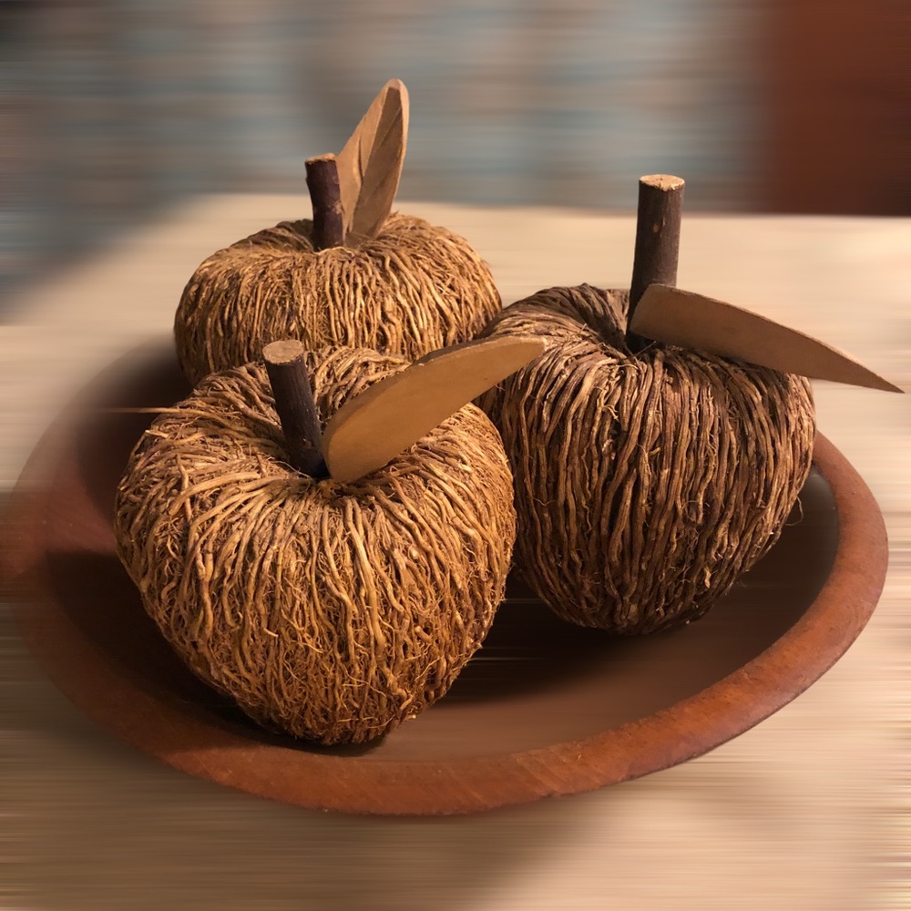 HAND MADE Coconut stick apples set of 3